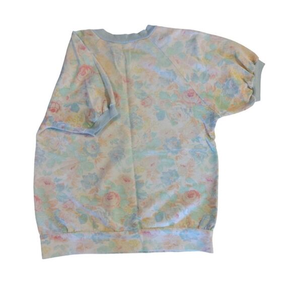 VTG 80s White Blue Floral Short Sleeve Pullover Sweatshirt *Fits like Medium - Picture 8 of 9